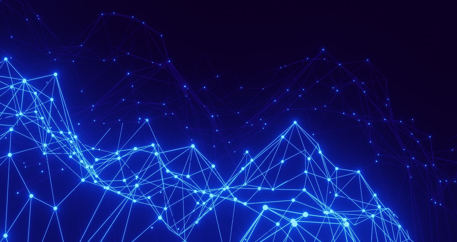 Abstract network of glowing blue nodes and connecting lines on a dark background